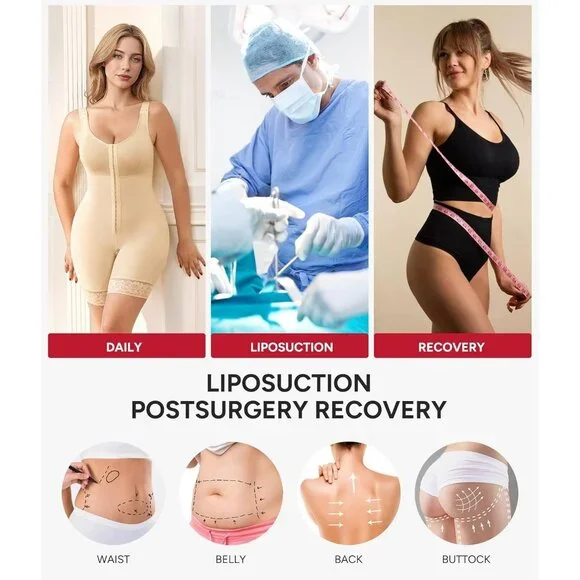 Women's Bodysuit Zipper Crotch Shapewear Control Beige Body Shaper Lifter - Picture 6 of 7